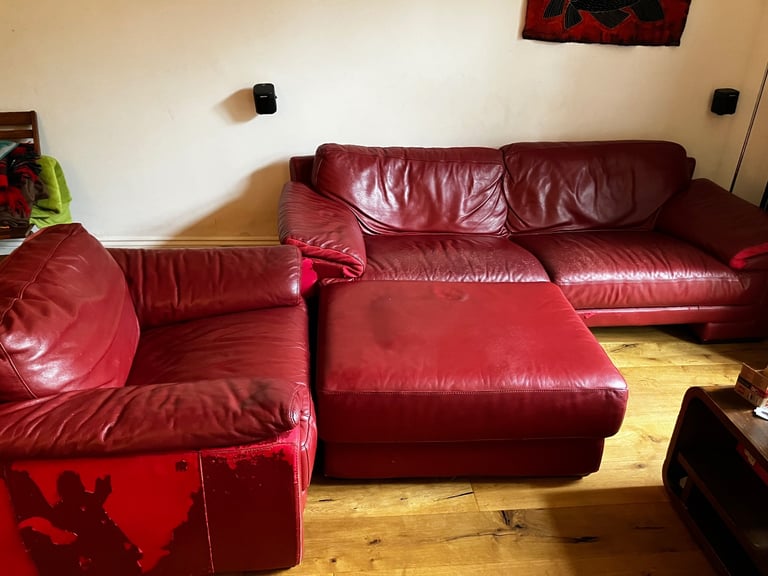 image for Free large leather sofa, chair and ottoman 