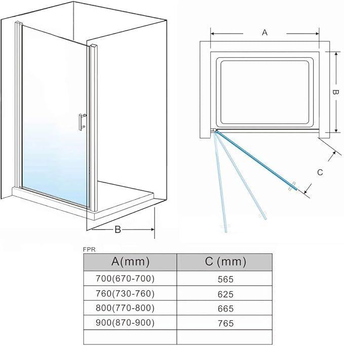 900mm Frameless Pivot Hinged Shower Door