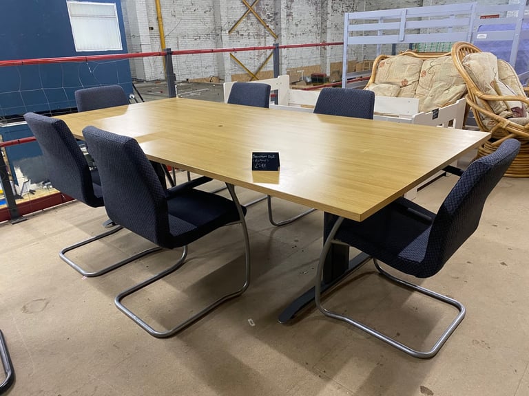 Boardroom table x 6 grey fabric chairs 250cm x 120cm 