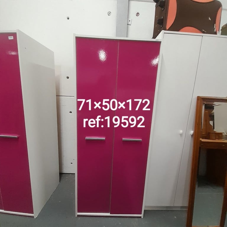 Pink and white 2 door wardrobe 71cm x 50cm x 172cm, Ref:19592