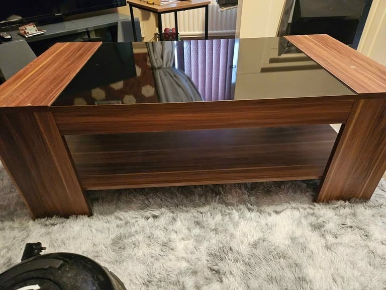 image for LARGE WOODEN AND GLASS COFFEE TABLE
