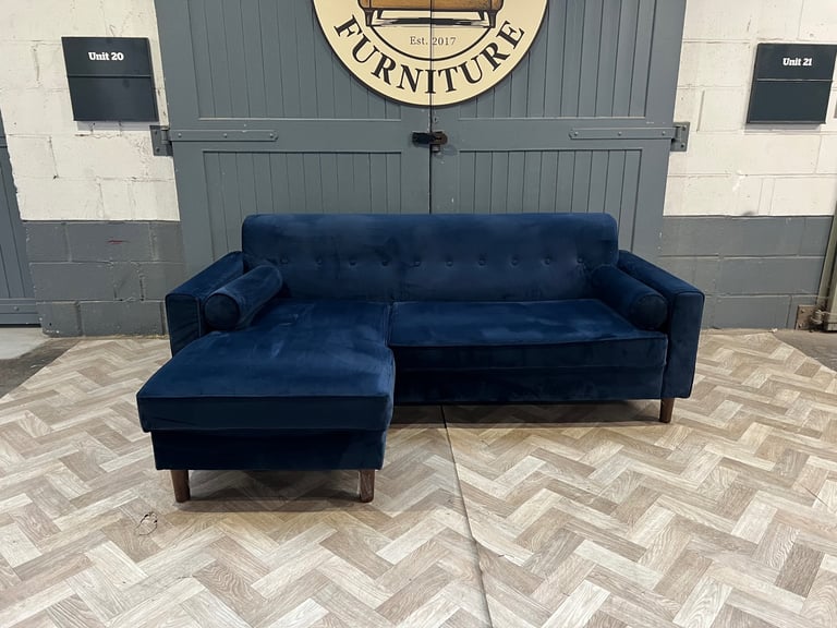 image for Blue velvet L shape sofa, FREE DELIVERY 