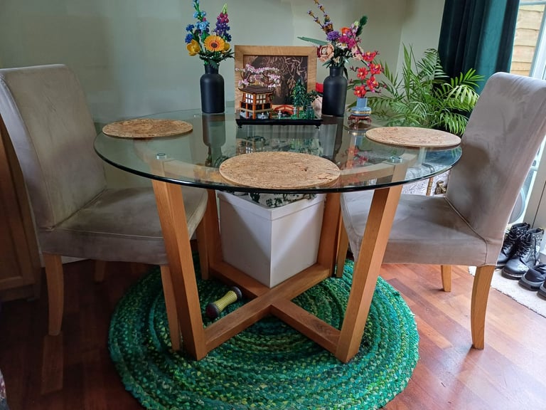 Large glass and oak John Lewis dining table