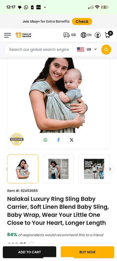 image for Nalakai baby sling wrap carrier