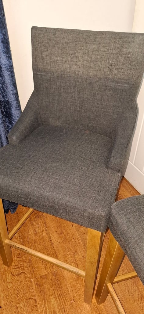 Pr of grey fabric chunky barstools 