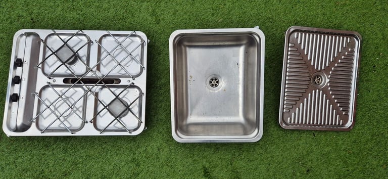 CRAMER D-5750 stainless steel kitchen gas hob with grill, sink and drainer for caravan camper boat.