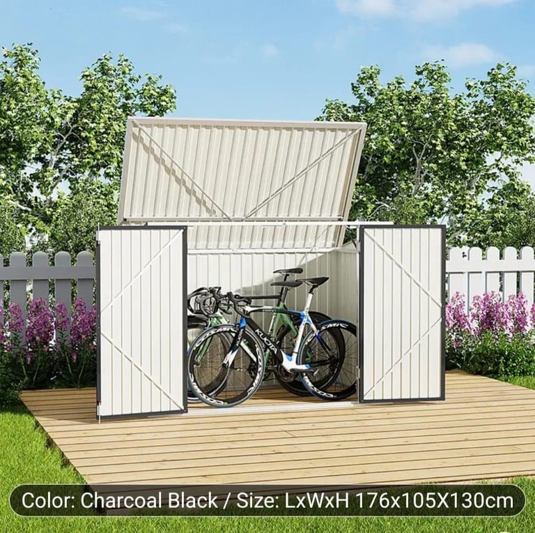 image for  Metal Garden Shed, bike storage with Top Flip Cover, Weatherproof  176x 105 x 130cm