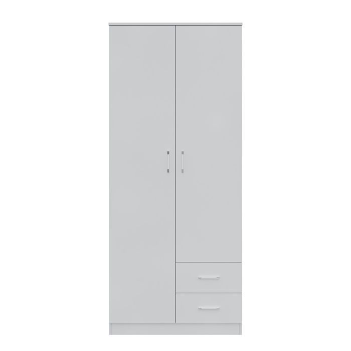 New 2 Drawers 2 Doors White Free- Standing Wardrobe With Large Hanging Space RRP £225 Our Price £185