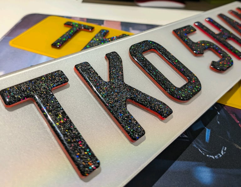 3mm Neon Red 4D Glitter Gel Car Number Plates