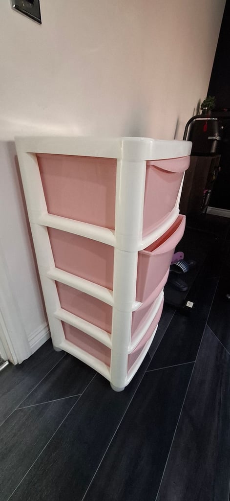 4 drawer plastic storage pink