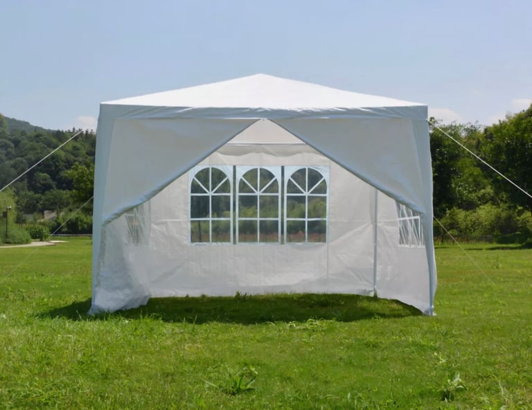 image for New 3x3 Waterproof White Garden Gazebo Marquee Awning Tent With Four Sides 
