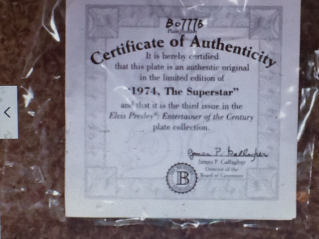 RARE: Elvis Guitar Plate '1974 The Superstar' Entertainer of Century *AS NEW*