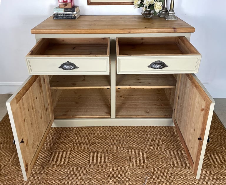 Large 4ft Extra thick chunky solid pine sideboard chest of drawers cupboard pewter pulls