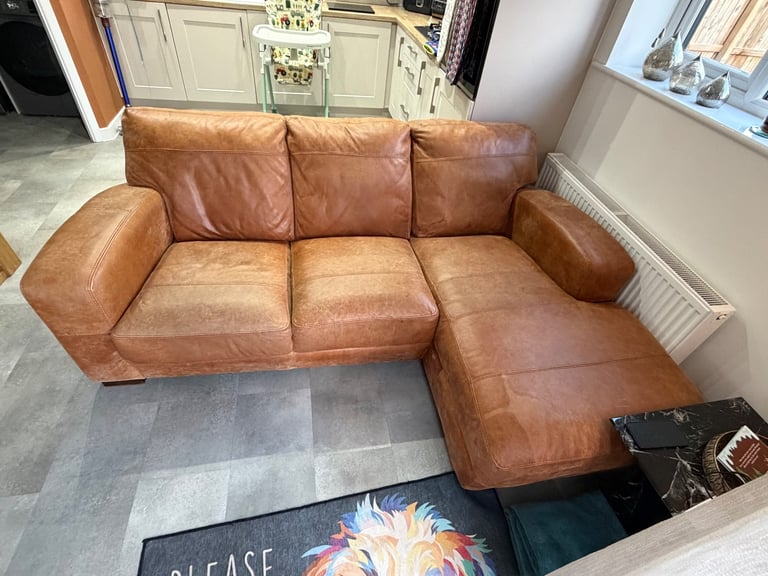 image for 3 Seater Chais Sofa. Natural Italian Tan Utah Leather 