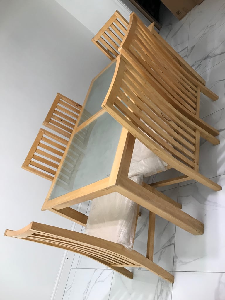 Oak wooden & glass dining table with 6 chairs on OFFER