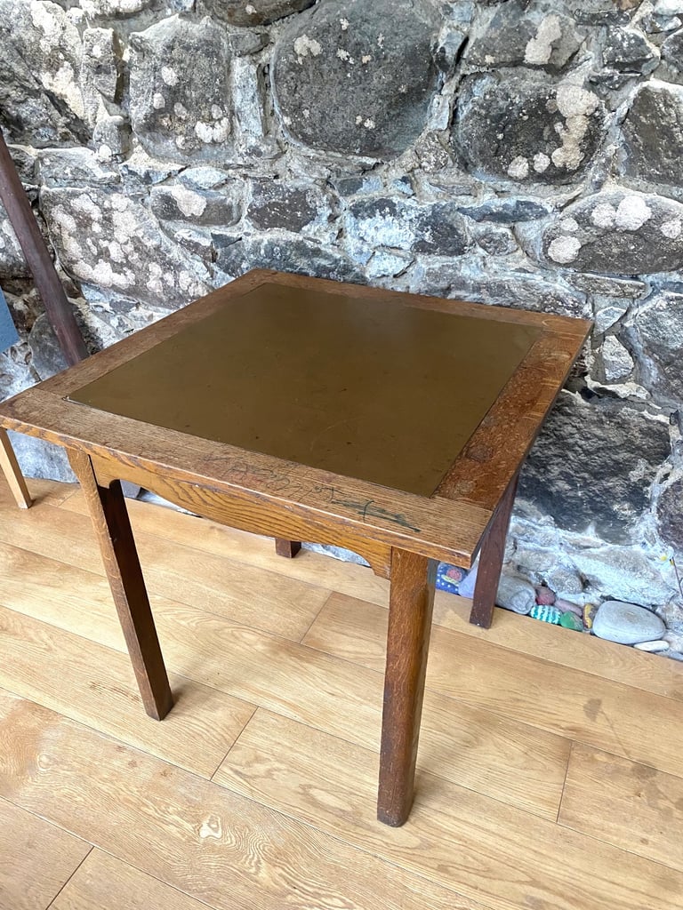 Free Dark wood and leather inlaid card table 
