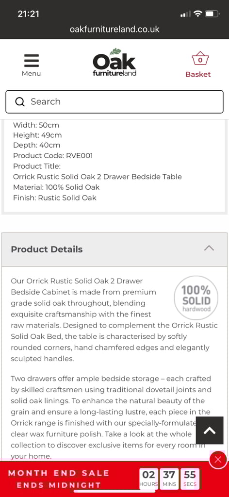 New Rustic Solid Oak 2 Drawer Table