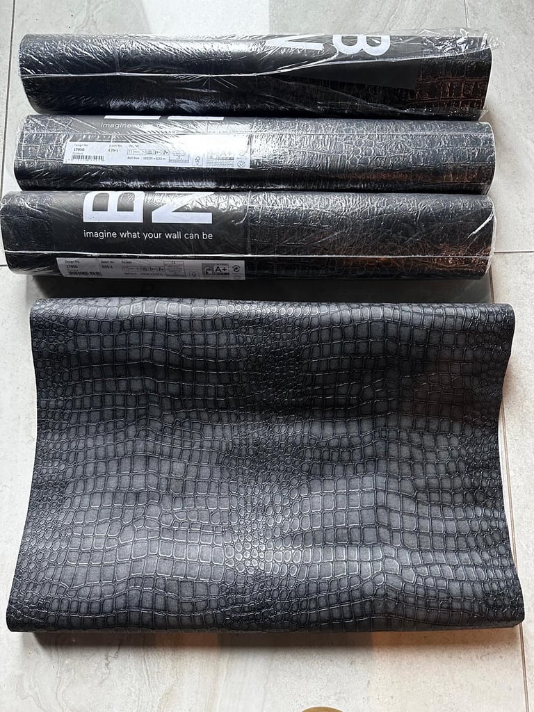 image for 3 x new rolls dark brown snakeskin wallpaper 