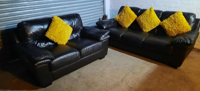 image for Dark Brown leather 3 seater and 2 seater sofas nice and comfy modern design