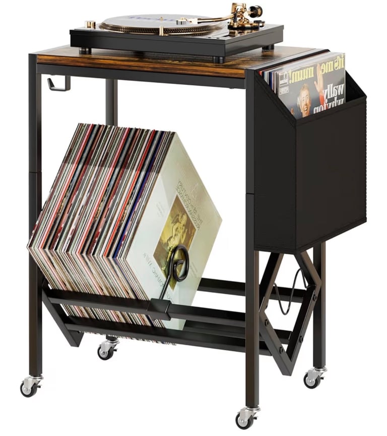 Vinyl Record Player Stand - Record Player Table with Storage Holds 80 Albums