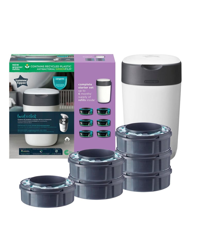 image for Used Tommee Tippee Nappy Bin with 4 refills. 