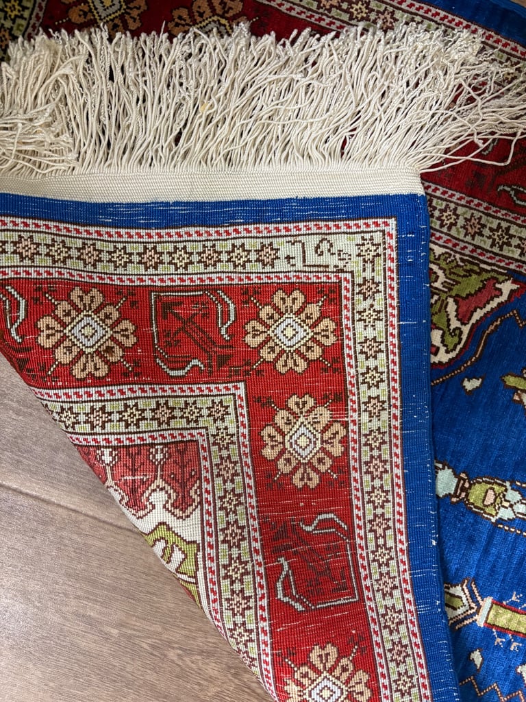 Vintage hand made Turkish hereke pure silk rug.78 cm x 50 cm .