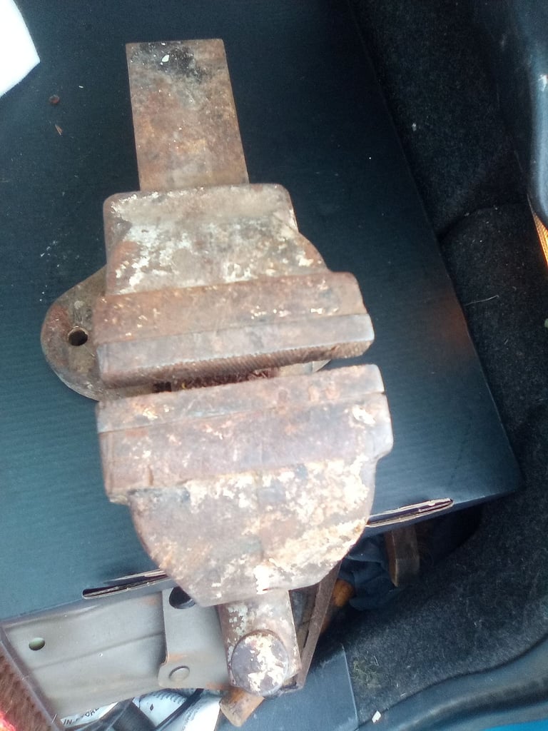Vintage wooden engineering bench vice 