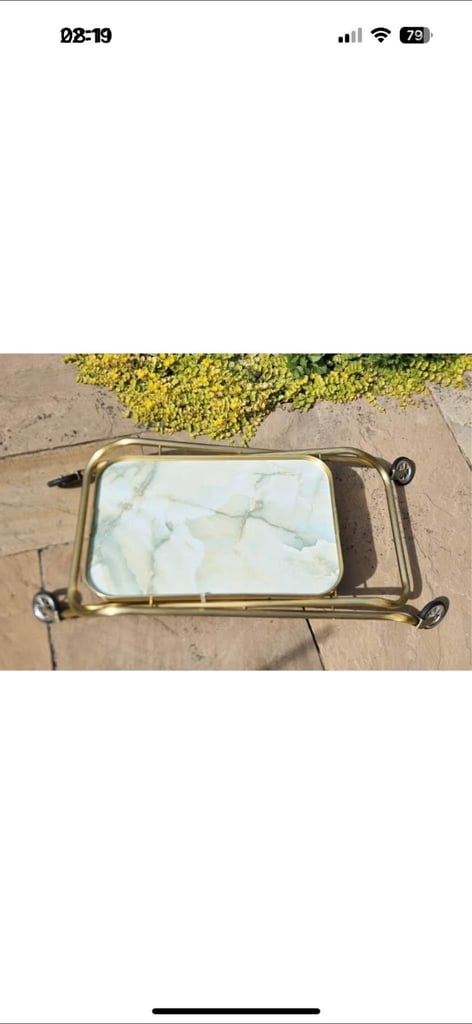 Vintage Retro Folding Cocktail Drinks Tea Hostess Trolley 2 Tier Gold Marble