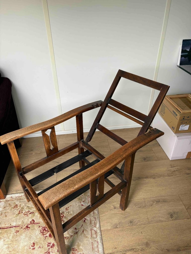 Antique Reclining Solid Oak Farm Chair