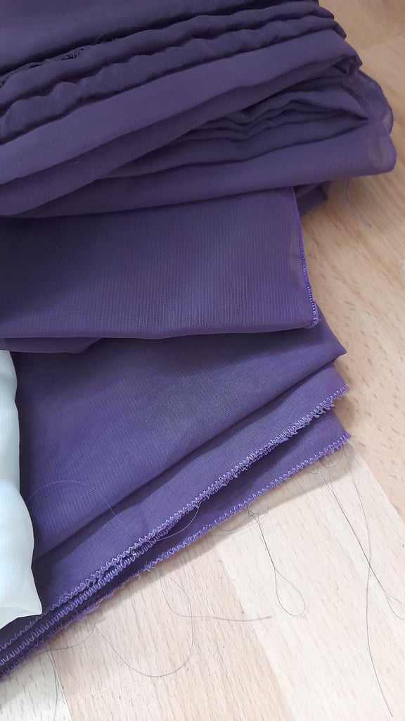 Large quantity of voile cream, teal and plum