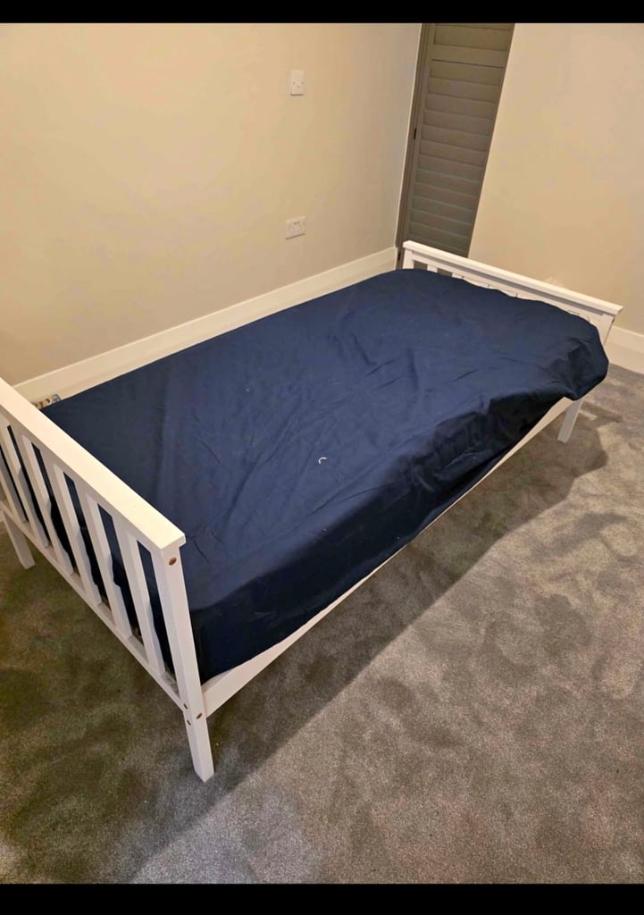 image for White single bed and mattress 