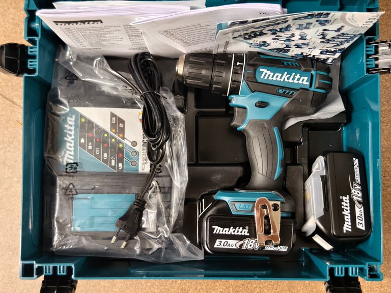 🟩 Makita DHP482JX13 Cordless Drill Set | 18V LXT | 2x 3.0Ah Batteries + 120-Piece