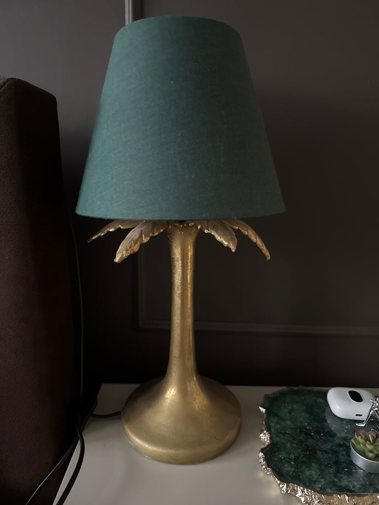Emerald green bench, chair and 2x table lamps 
