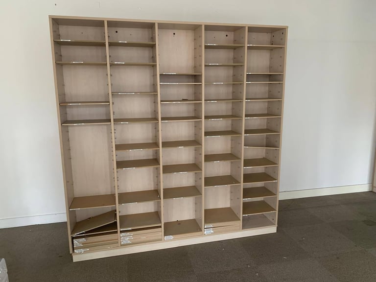 Used Pigeon hole storage unit wooden h 190cm x w 186cm x d 27cm