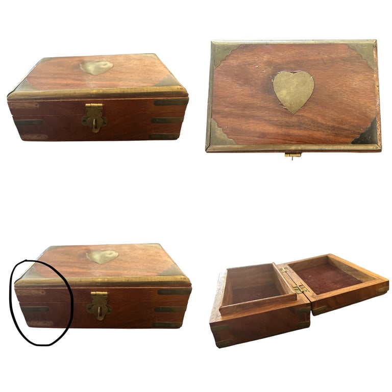 Jewellery Box Rectangular With Inlaid Metal Heart & Corner Fixings 15x10x6cm
