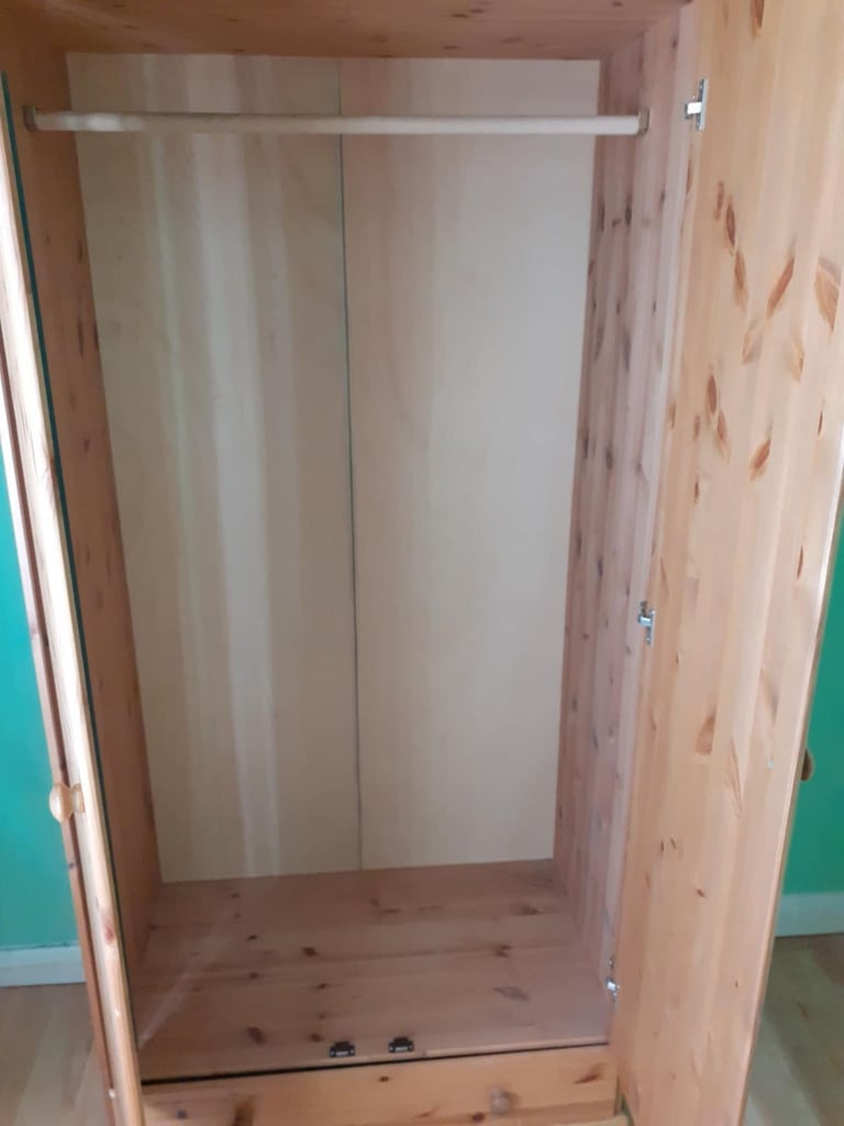 Solid Pine Double Door & Drawer Wardrobe with Mirror