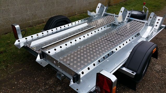 Motorbike Trailer with Three Channels and Wheel Chocks - Woodford