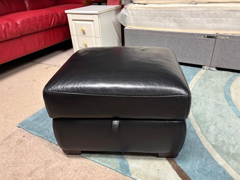Black Leather Footstool with storage 