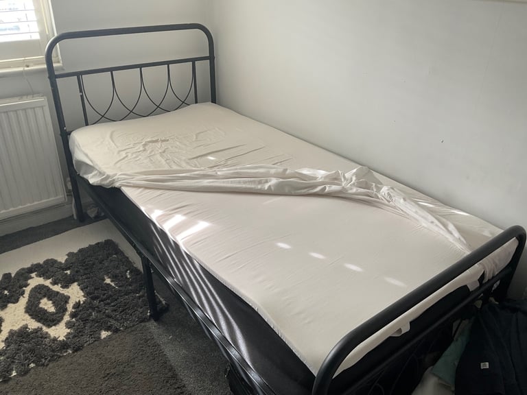 image for Single metal bed, mattress and topper vgc