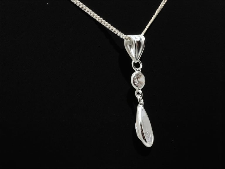 Sterling 925 Silver Drop CZ Pendant & Chain