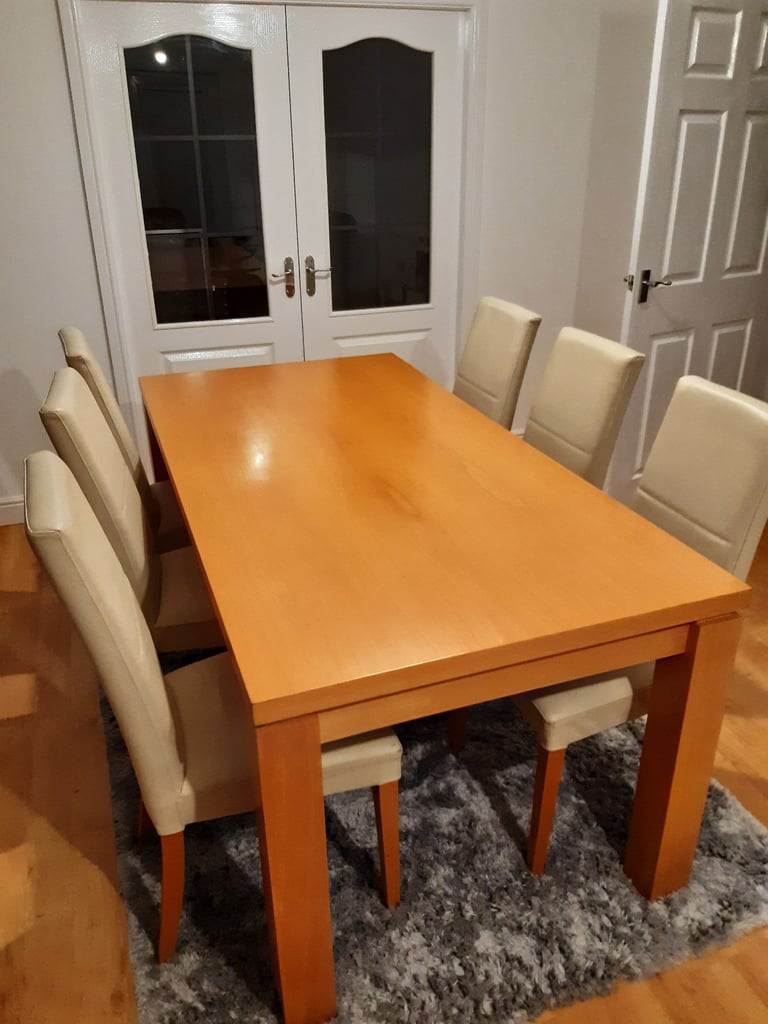 image for Beech effect Dining table with leather dining chairs 