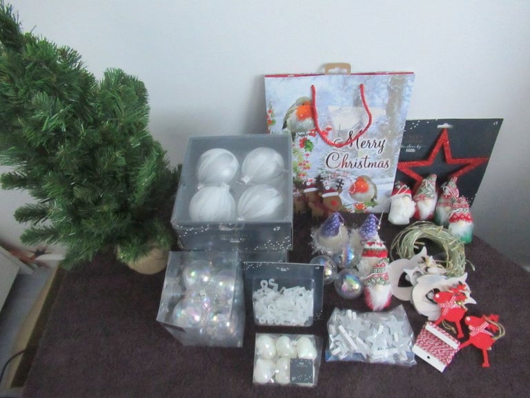 Christmas Decorations (Various) plus small Xmas Tree