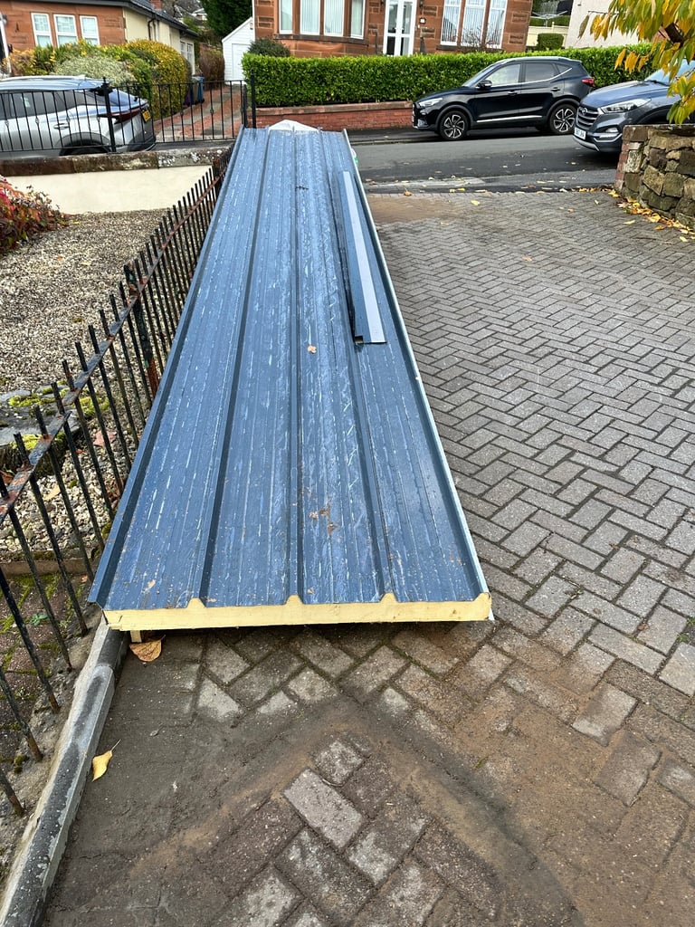 Insulated anthracite metal roof panel 6.075m (80mm foam) with all necessary fixings + finishings 