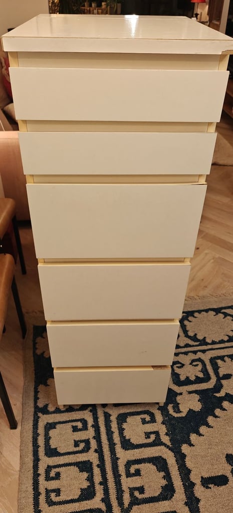 image for Free MALM Chest of 6 drawers, white/mirror glass, 40x123 cm