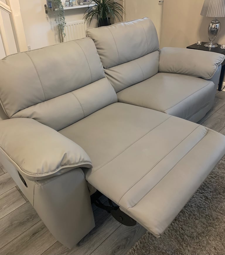 Seville light grey faux premium leather 3 seater and chair-recliners 