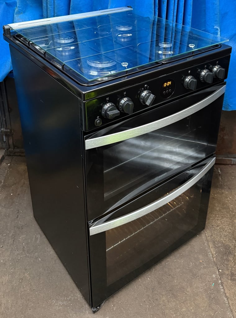 Indesit ID67GOMCB 60cm Double Oven Gas Cooker - Black 