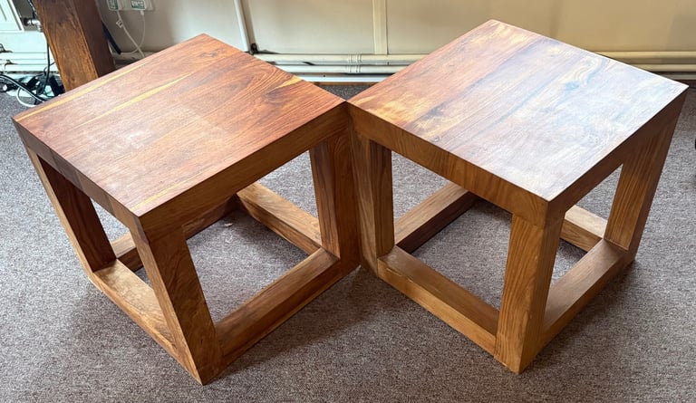 image for SOLID MANGO-WOOD CUBE LAMP / INCIDENTAL / SIDE TABLES, (PAIR)