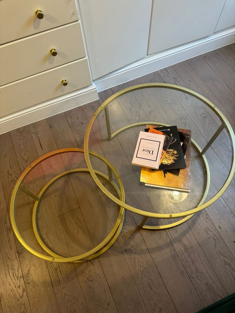 ✨ Elegant Gold & Glass Nesting Coffee Tables – 80cm & 60cm Set