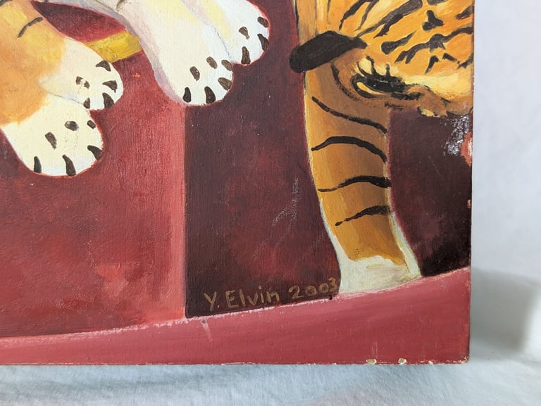 Original oil painting - Tiger Triptych, oil on hinged board, art artwork