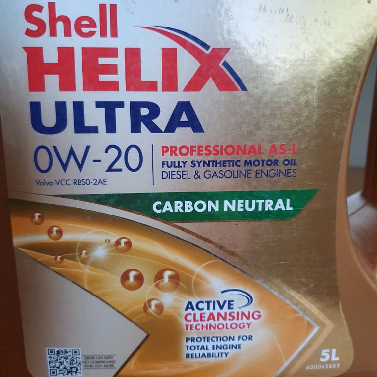 Shell Helix Ultra, Fully Synthetic Motor Oil. 0W20  5 Litres